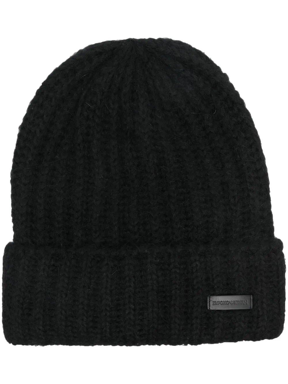 

Emporio Armani logo-patch ribbed beanie - Black