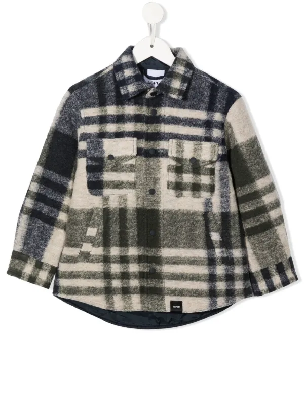 checked textured fleece shirt jacket