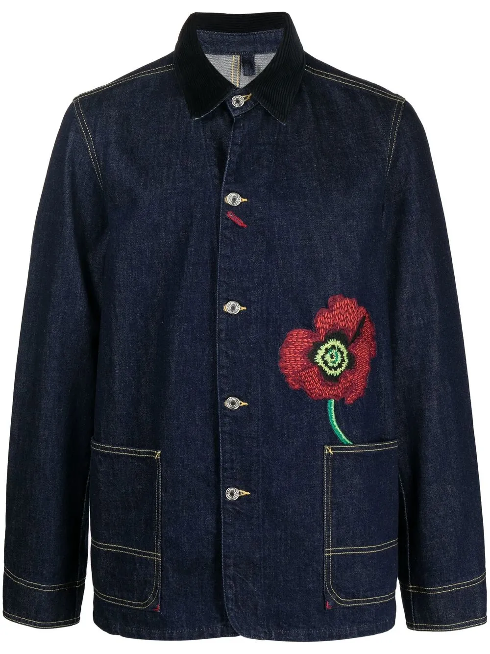 kenzo veste en jean à fleurs brodées - bleu