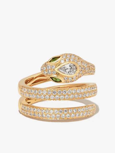 Anita Ko 18kt yellow gold Snake Coil diamond and emerald ring