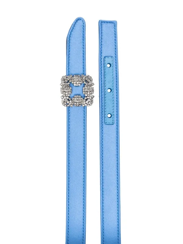 ラグジュアリー【Manolo Blahnik】Hangisi サテンベルト 20mm HANGISI BELT MINI | Dark Fuchsia Satin Crystal Buckled Belt
