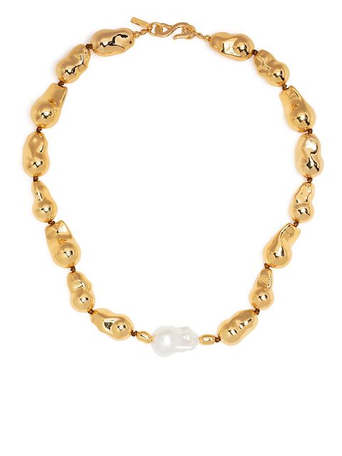 Kenneth Jay Lane gold nugget and pearl necklace