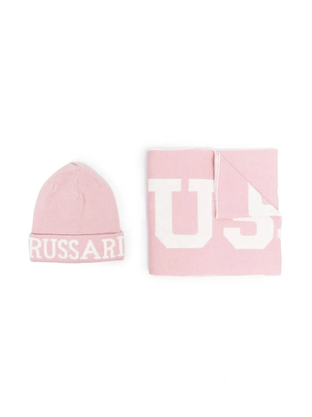

TRUSSARDI JUNIOR intarsia-knit logo hat-scarf set - Pink