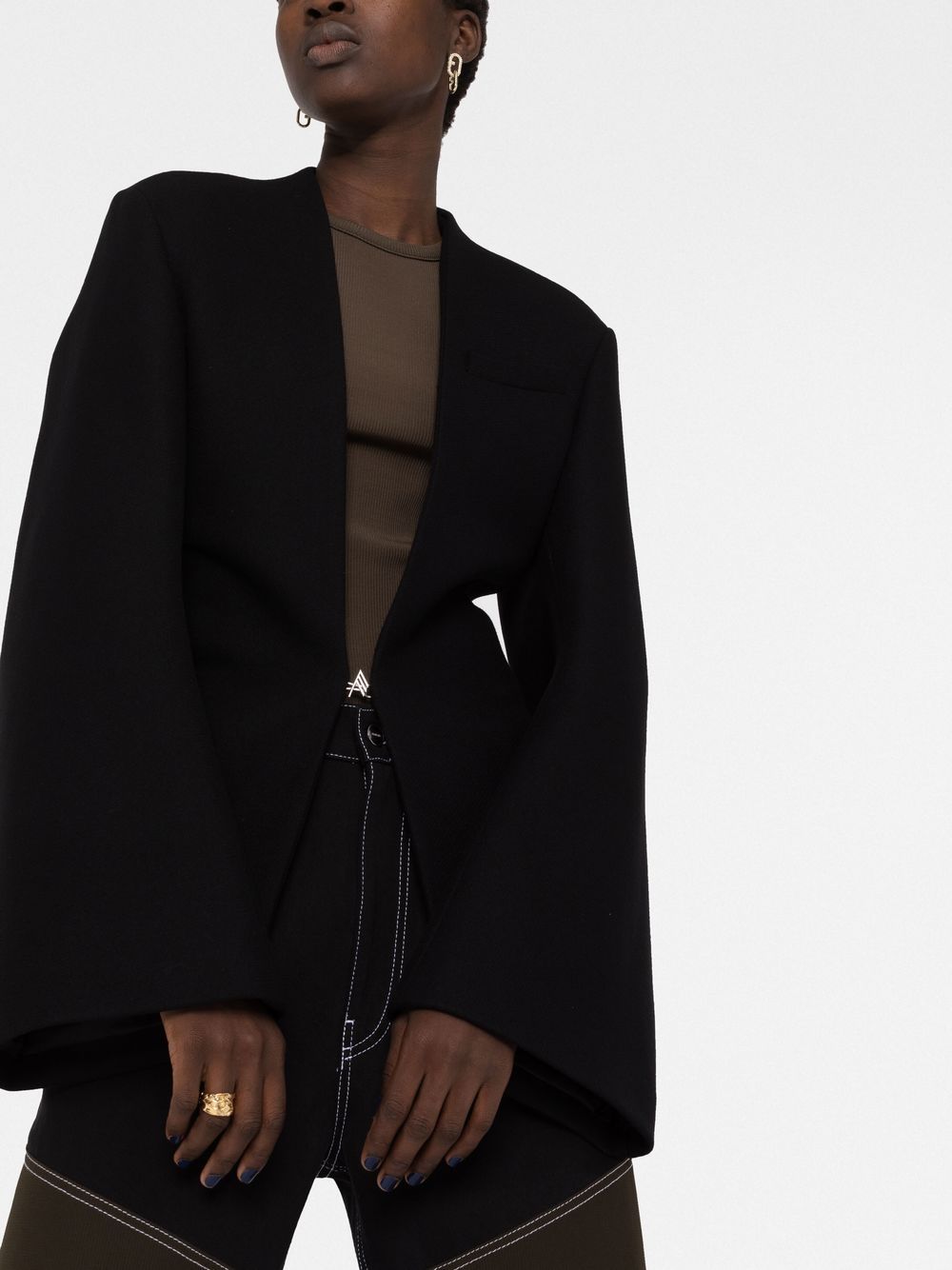 The Attico logo-button Collarless Cape Jacket - Farfetch