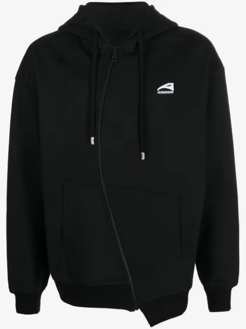 Ader Error curved-zip long-sleeve hoodie