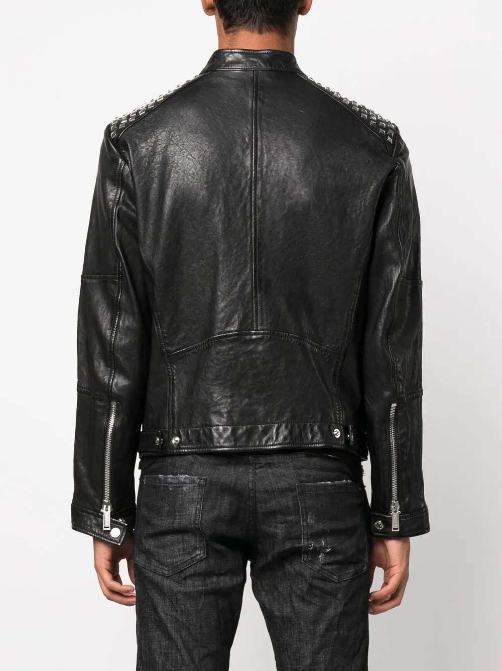 Shop Dsquared2 Studded Leather Biker Jacket In Black