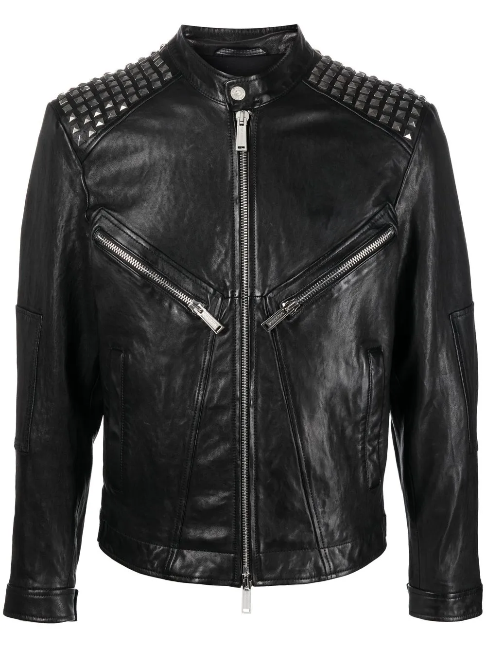 Shop Dsquared2 Studded Leather Biker Jacket In Black