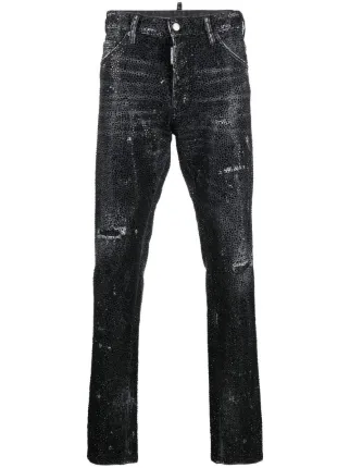 DSQUARED2 crystal-embellished straight-leg Jeans | Black | FARFETCH