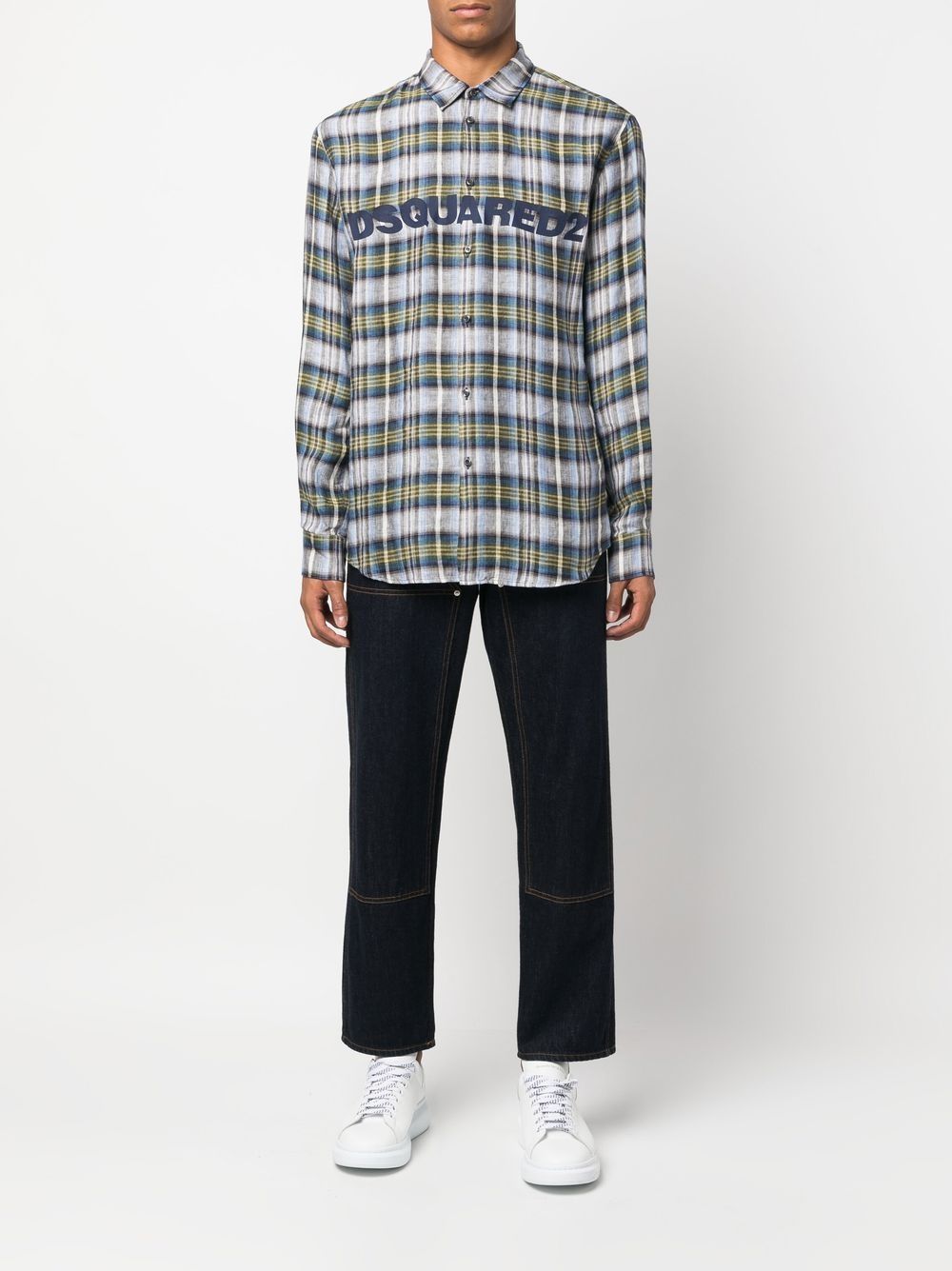 Shop Dsquared2 Checked Branded Shirt In Blue