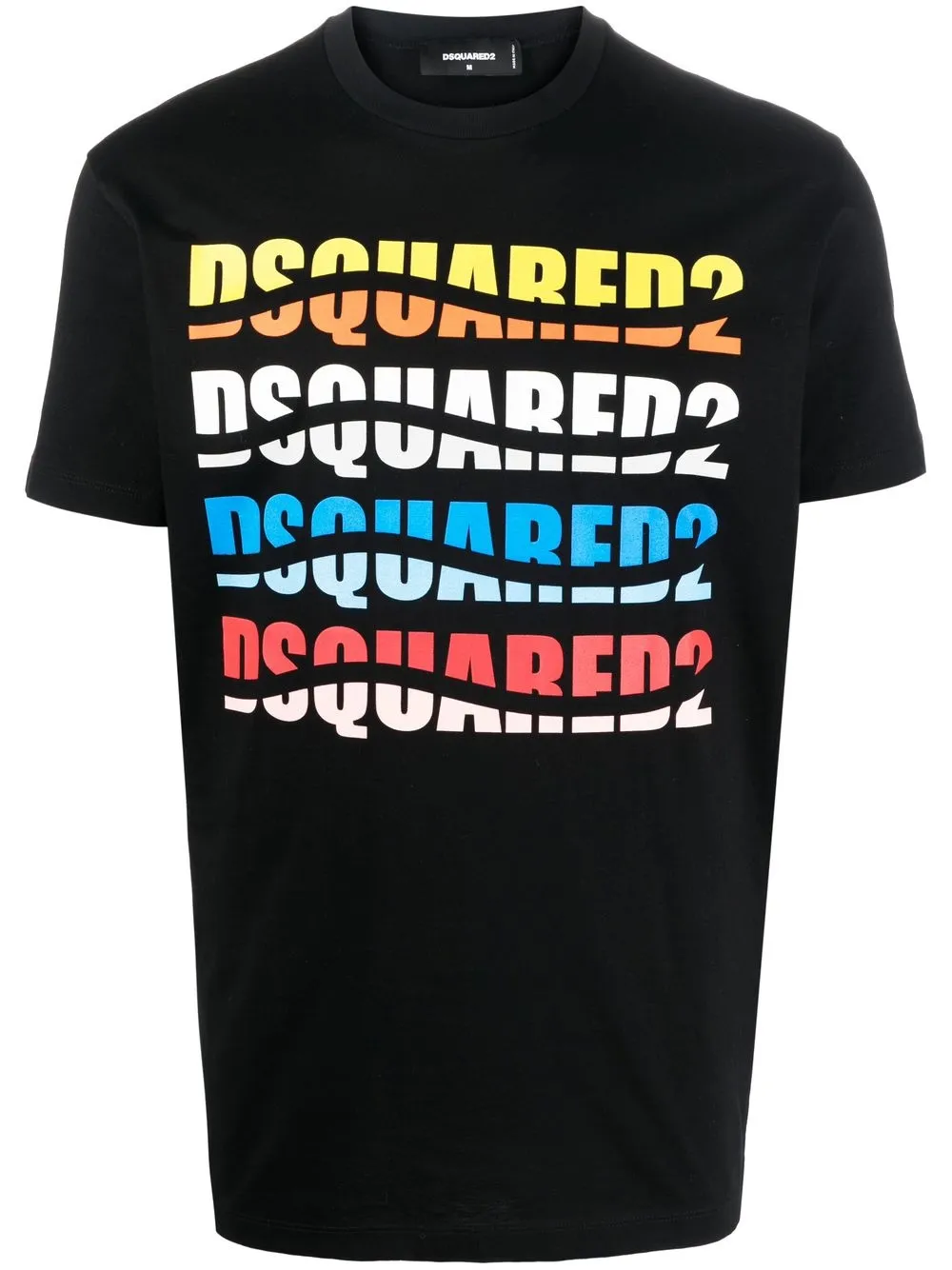 T-Shirt DSQUARED2 Uomo Nera Con Dettaglio Blu - Cotone Ed Elastan - Girocollo - XL