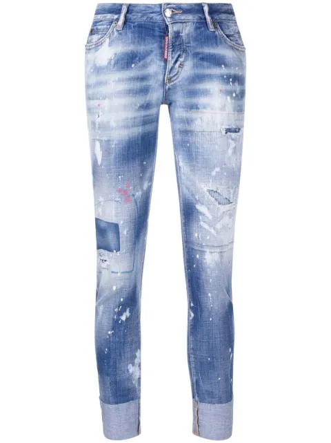 DSQUARED2 distressed logo-embroidered slim jeans