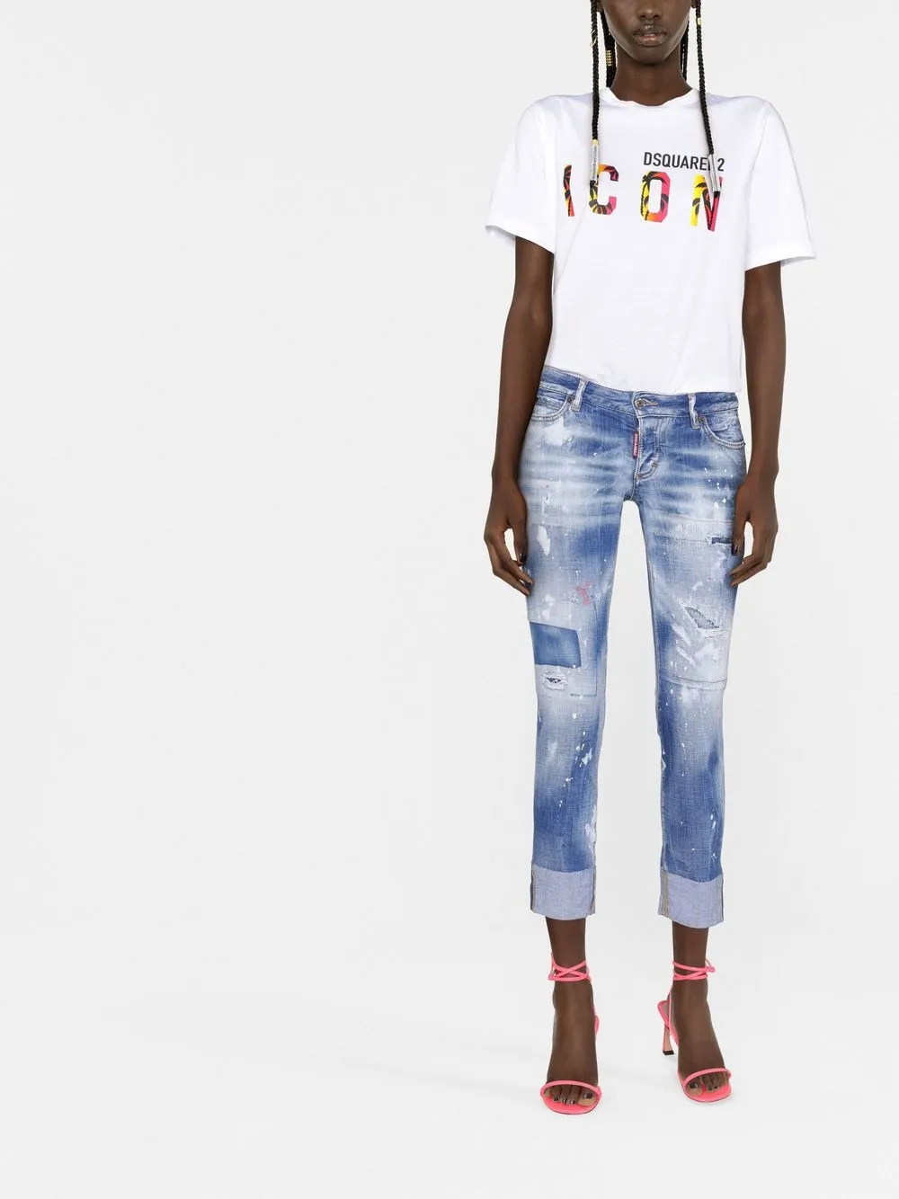 Dsquared2 Distressed Logo-embroidered Slim Jeans In Blue