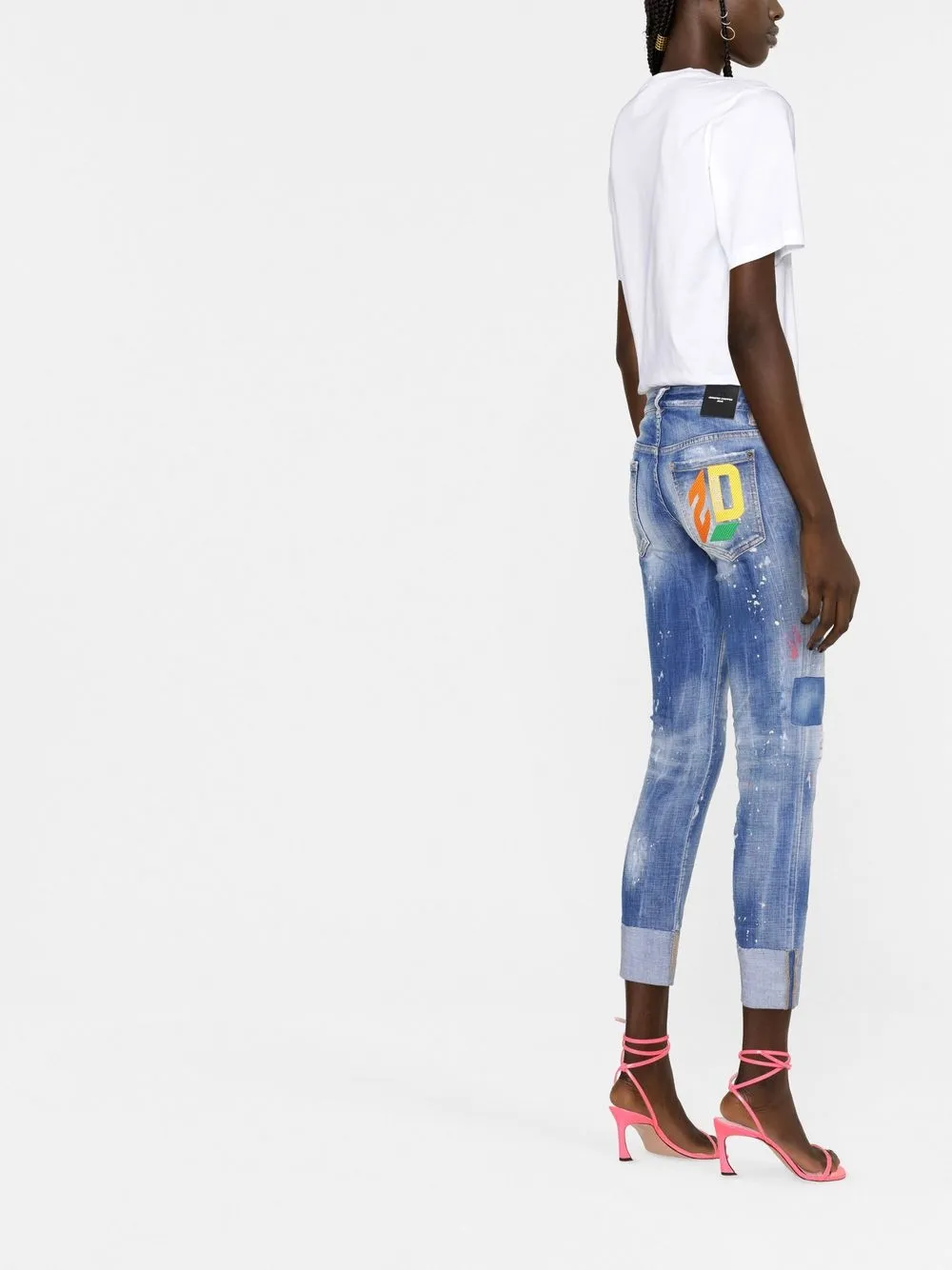 Dsquared2 Distressed Logo-embroidered Slim Jeans In Blue