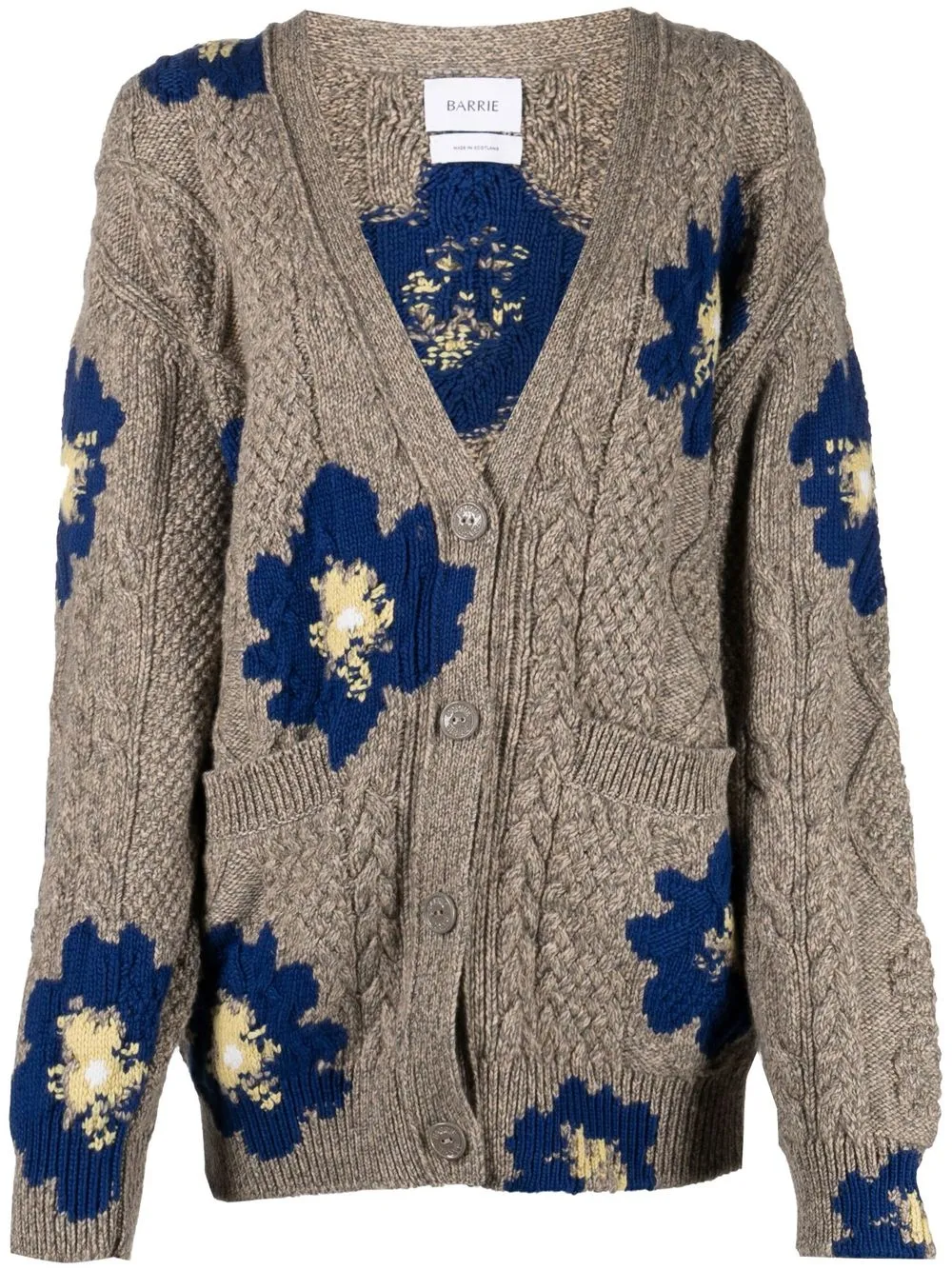 Barrie Floral Cable-knit Cardigan In Grey