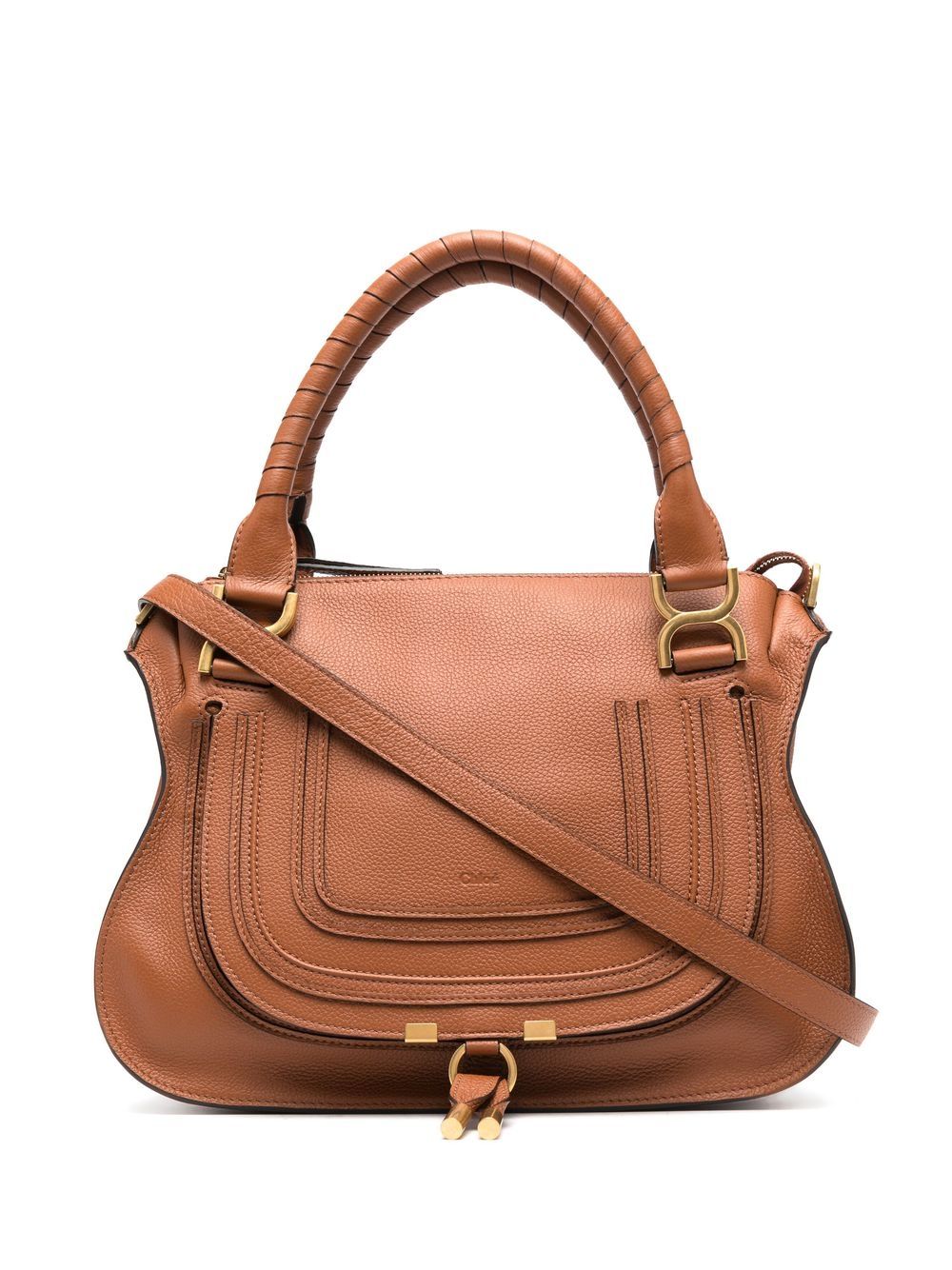 Shop Chloé Marcie Grained-leather Tote Bag In Brown