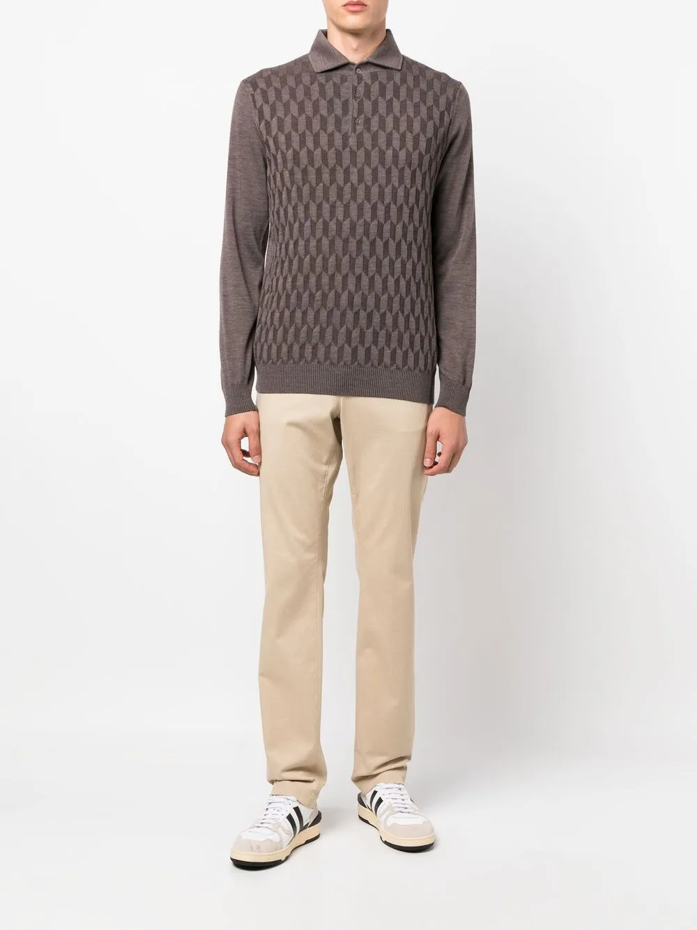 Corneliani Poloshirt met lange mouwen - Bruin