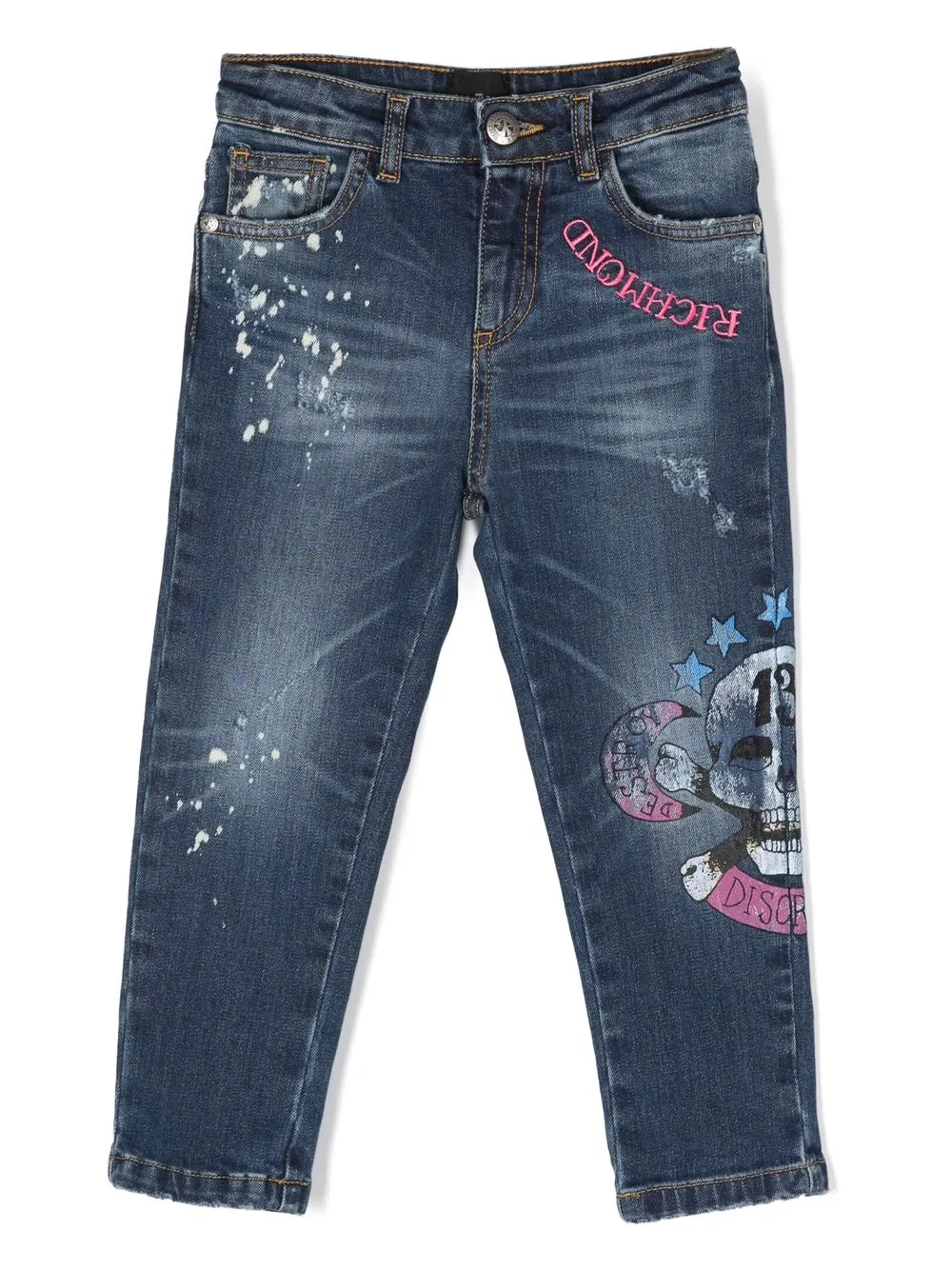 

John Richmond Junior jeans rectos con logo bordado - Azul