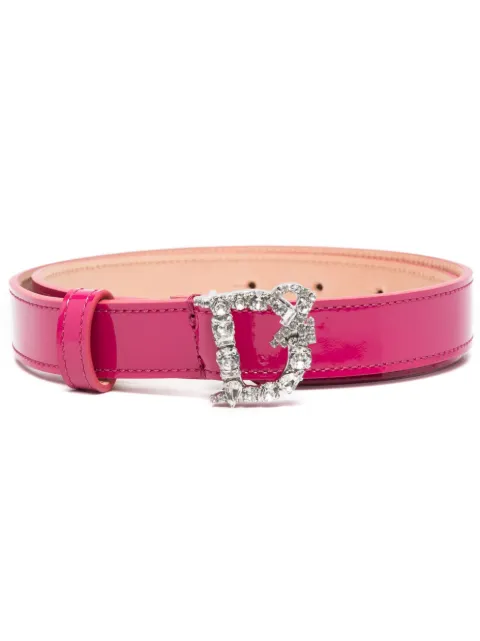 DSQUARED2 patent-finish crystal-embellished belt