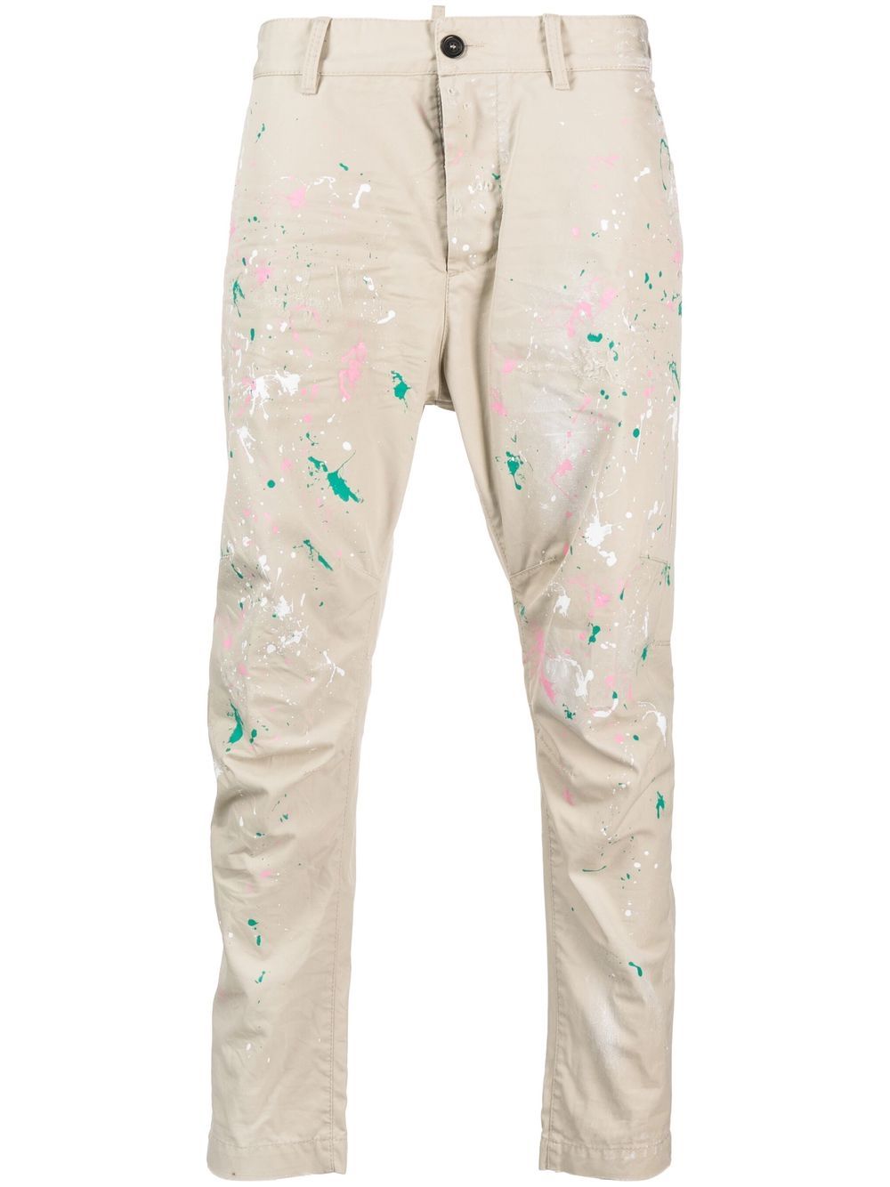 paint-splattered straight-leg trousers