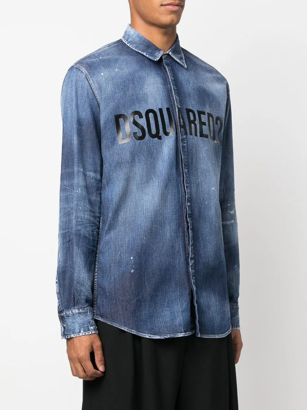 Dsquared2 Logo-print Button-up Denim Shirt In Blue