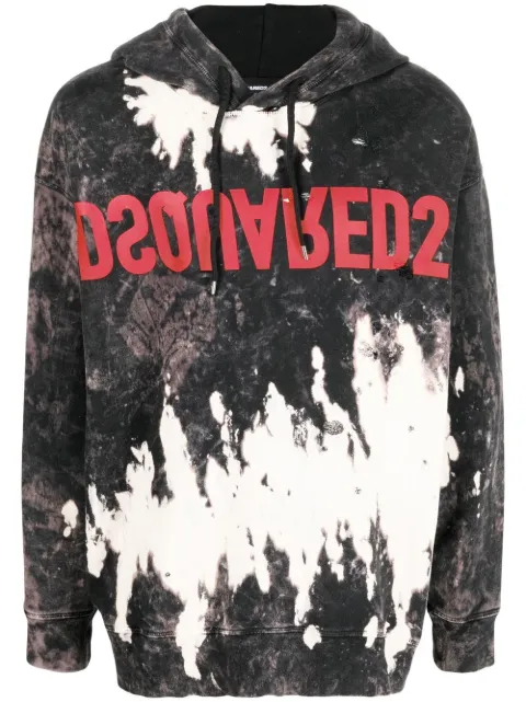 reverse logo-print bleached hoodie