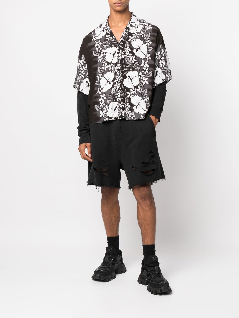 Shop Dsquared2 Floral-print Layered Shirt In Black