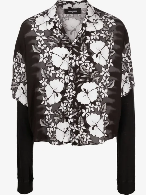 DSQUARED2 chemise fleurie à design superposé