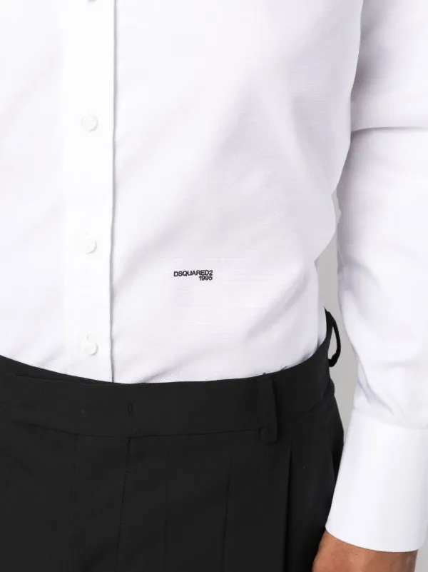 【新品】DSQUARED2 ディースクエアード  ロゴ入り ホワイトシャツ DSQUARED2（ディースクエアード） ロゴ刺繍 クルーネック 長袖 T