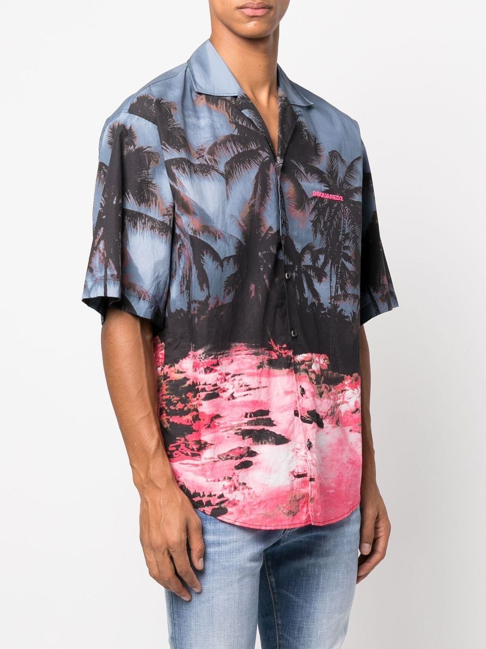 Shop Dsquared2 Palm Tree-print Short-sleeved Shirt In Black