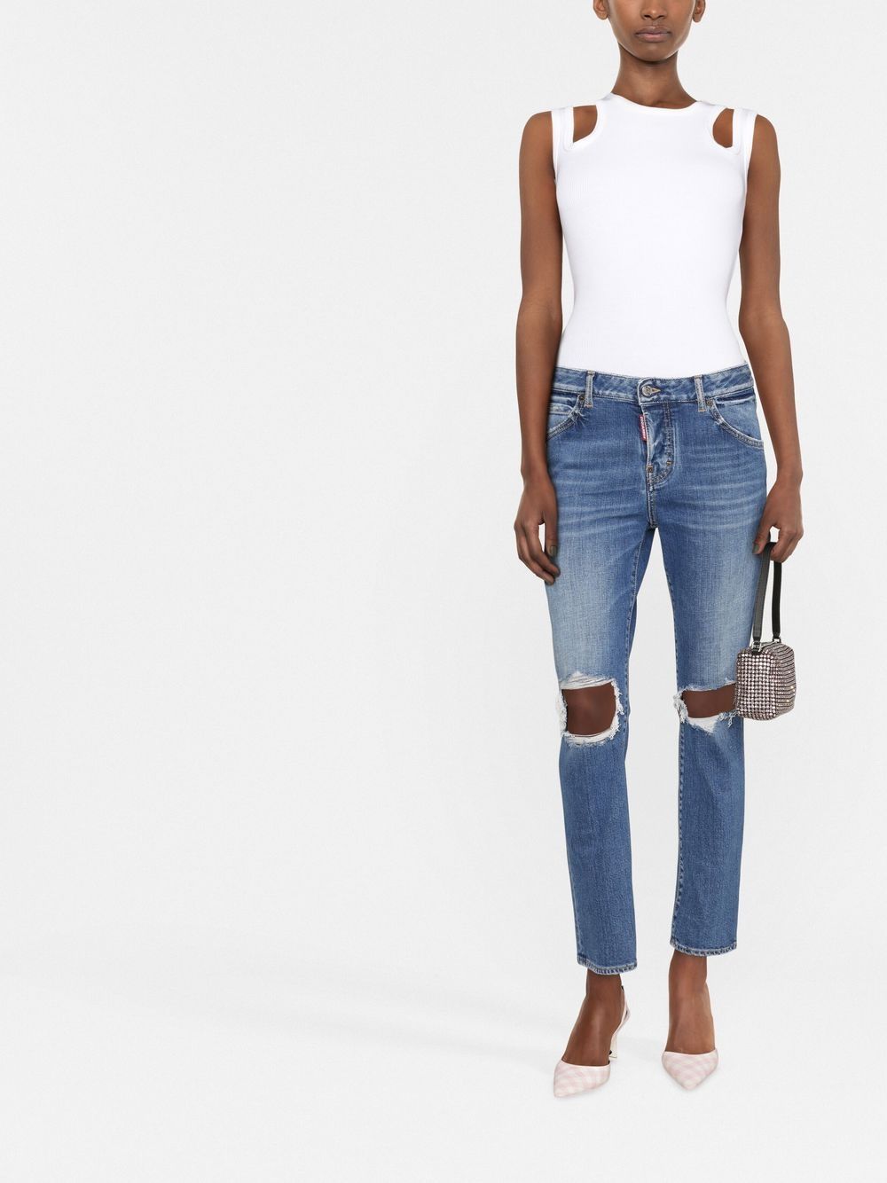 Shop Dsquared2 Cut-out Slim Denim Jeans In Blue