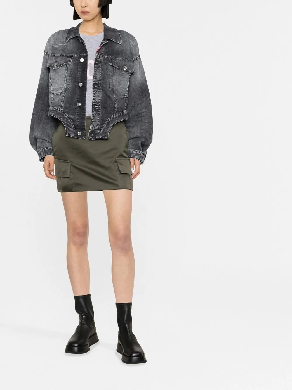  Dsquared2 Cropped Denim Jacket - Black 