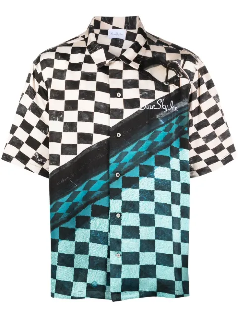 BLUE SKY INN embroidered-logo checked shirt