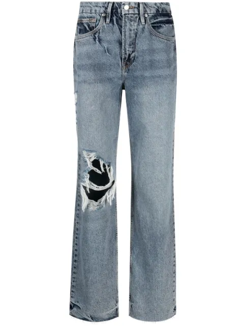 Good American high-rise distressed wide-leg jeans