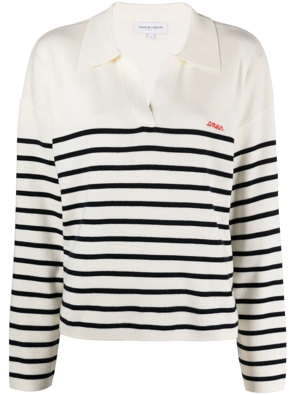 

Maison Labiche striped wool-blend polo top - Neutrals