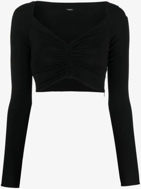 Versace cropped bluse med V-hals