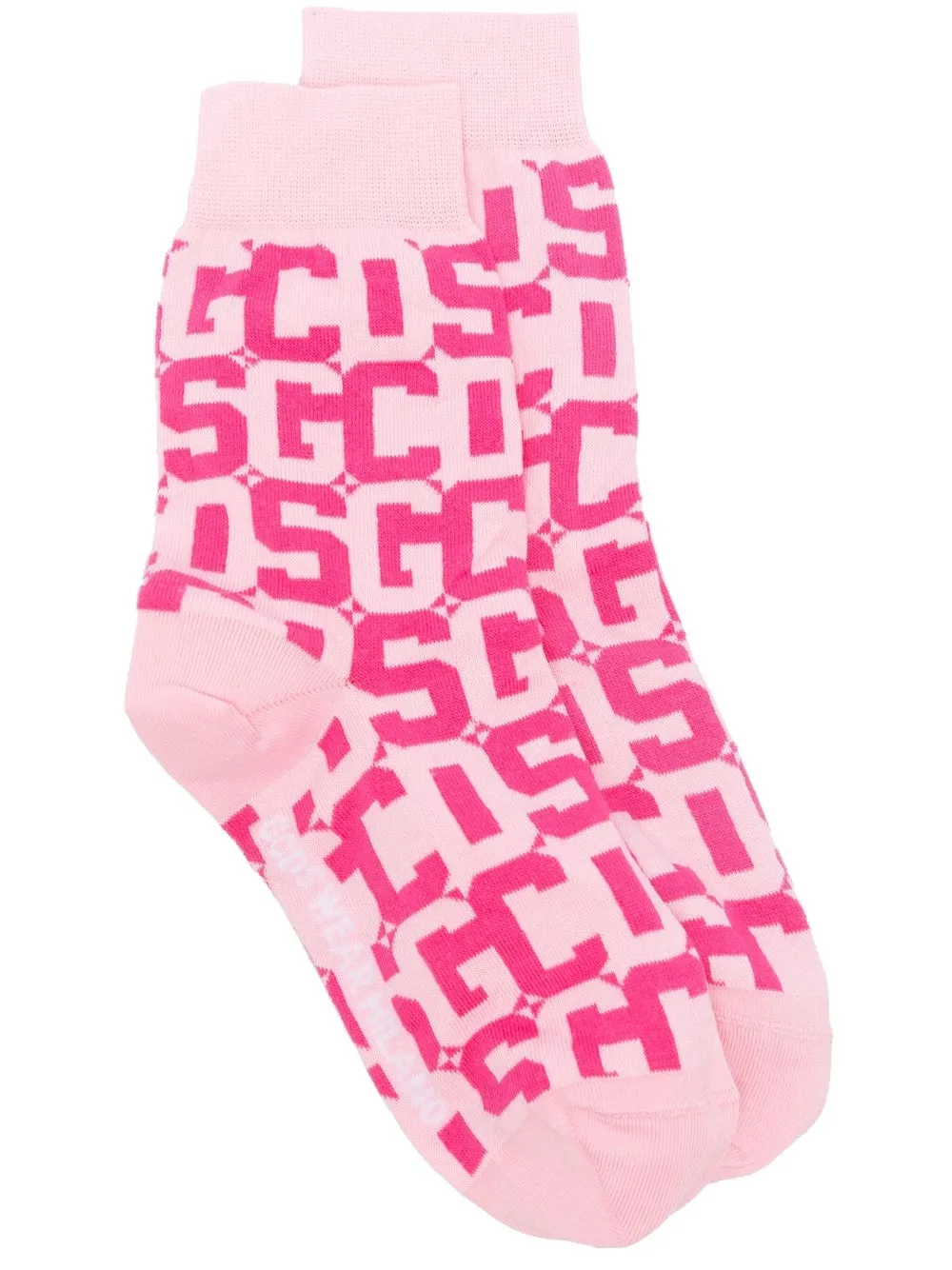 Gcds Intarsia-knit Logo Socks In Pink