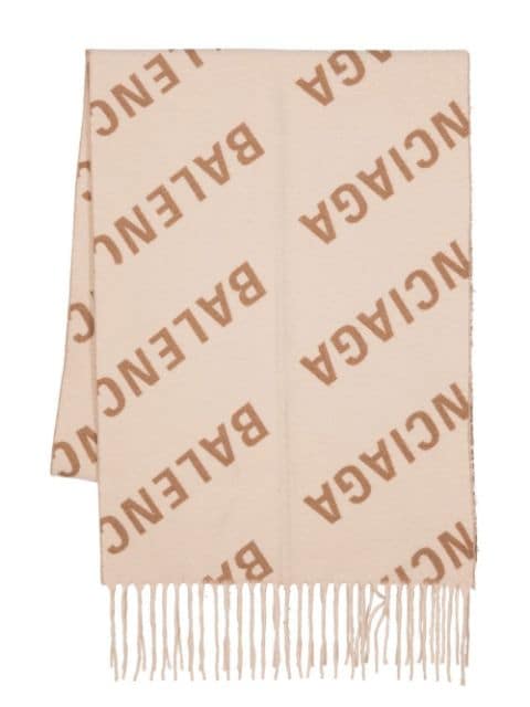 Balenciaga fringed jacquard-logo scarf