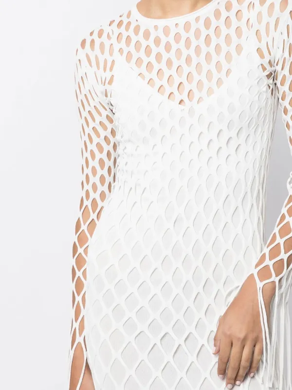 White fishnet dress long 2024 sleeve