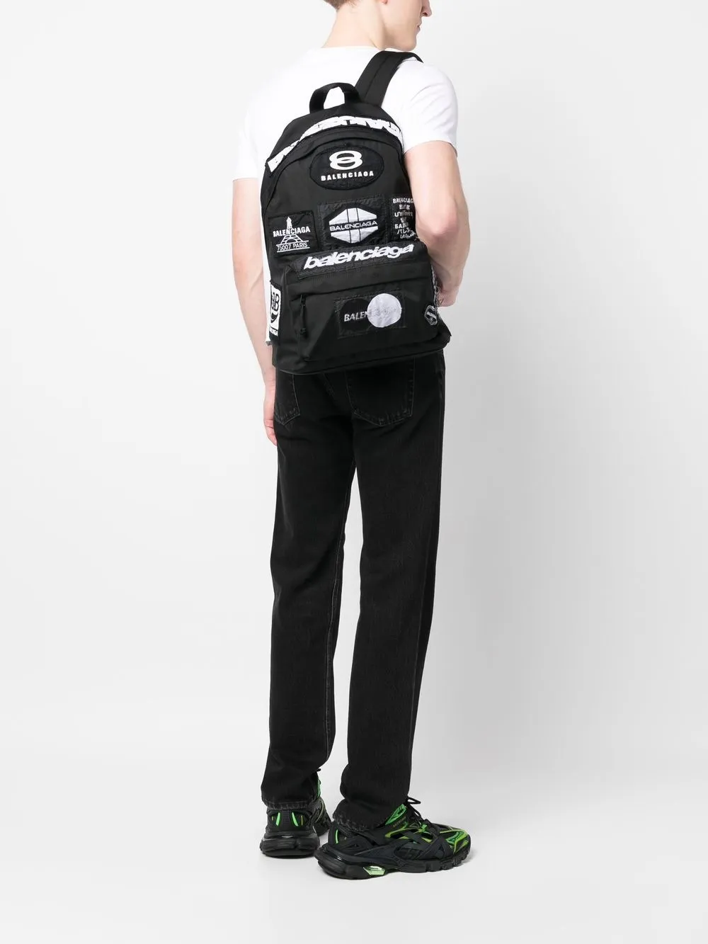 Balenciaga Explorer Logopatch Backpack In Black ModeSens
