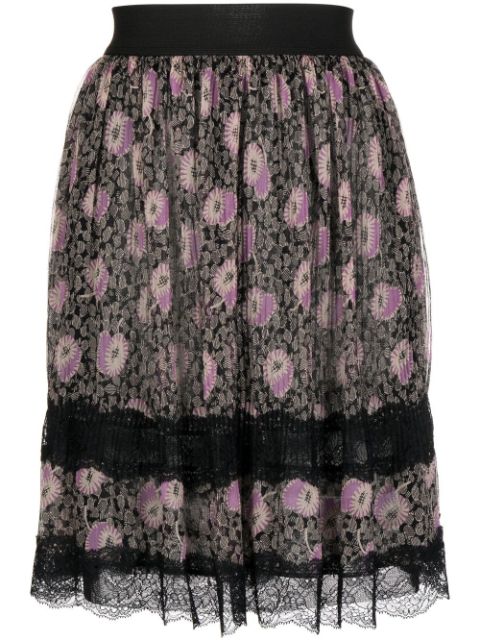 Anna Sui falda con estampado floral y pliegues