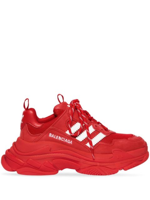 Balenciaga Triple S Logo-Print Faux Leather Sneakers Red