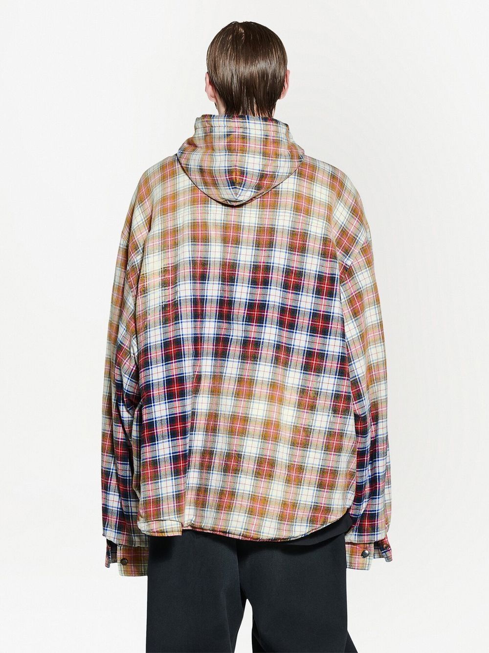 Shop Balenciaga Check-pattern Bleached Shirt Jacket In Neutrals