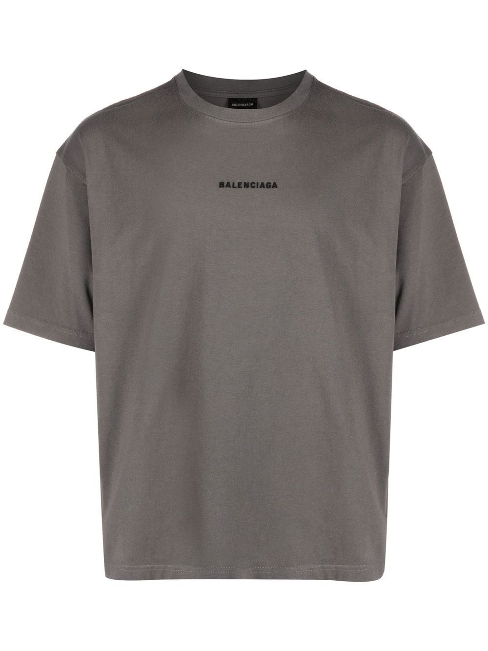 Balenciaga Embroidered-logo Cotton T-shirt In Grey