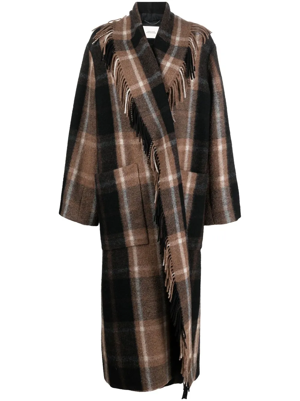 

Dorothee Schumacher fringed check-print wool coat - Brown