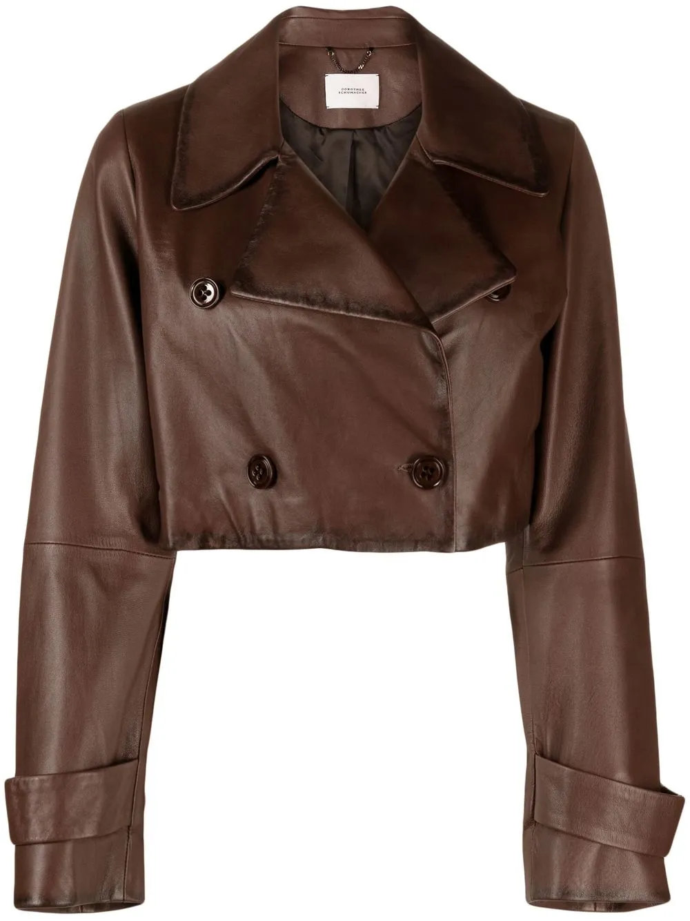 Dorothee Schumacher cropped double-breasted leather jacket - Brown