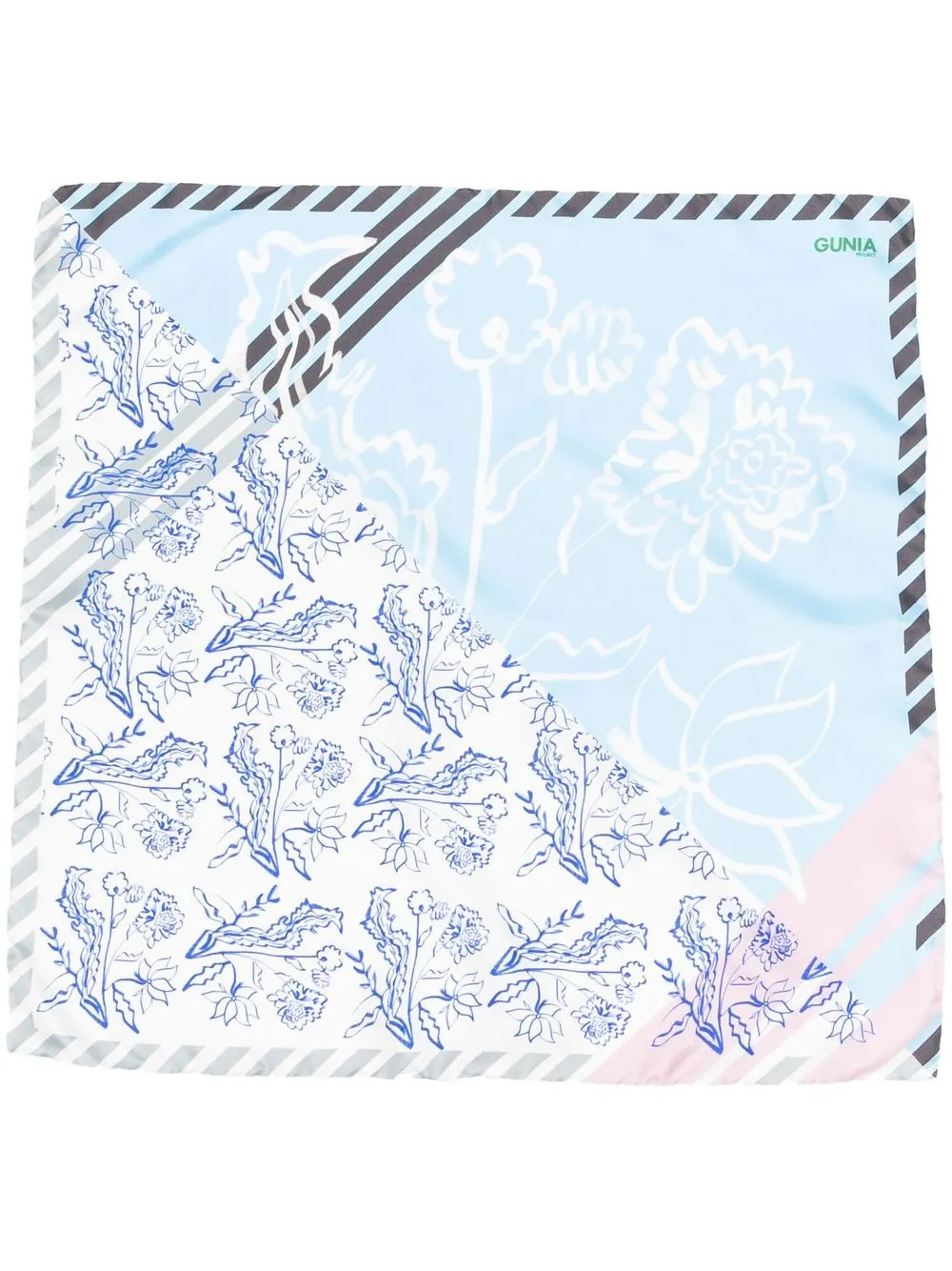 Shop Gunia Patchwork Floral-print Silk Scarf In Blue