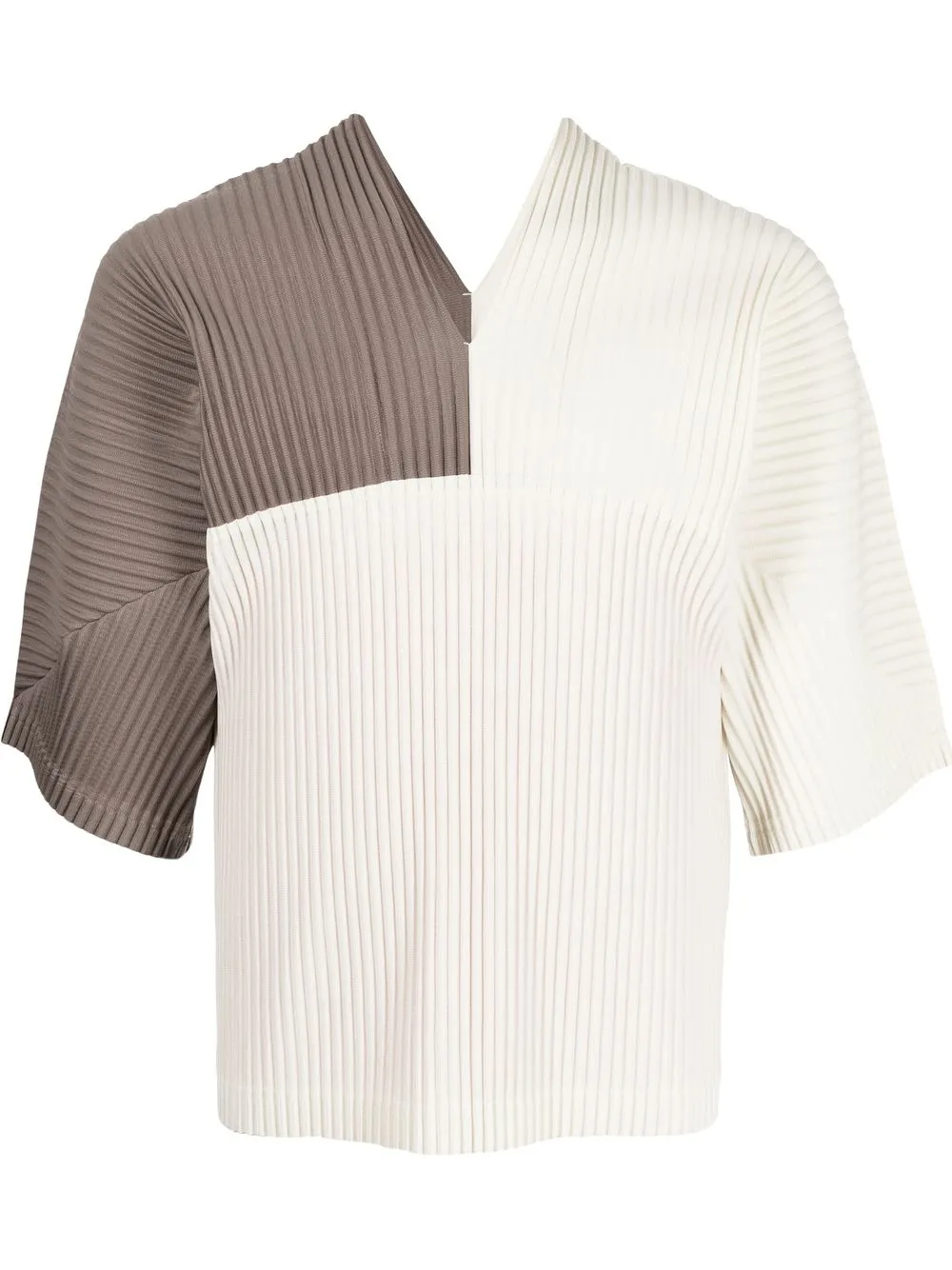 

Homme Plissé Issey Miyake colour-block V-neck T-shirt - Brown