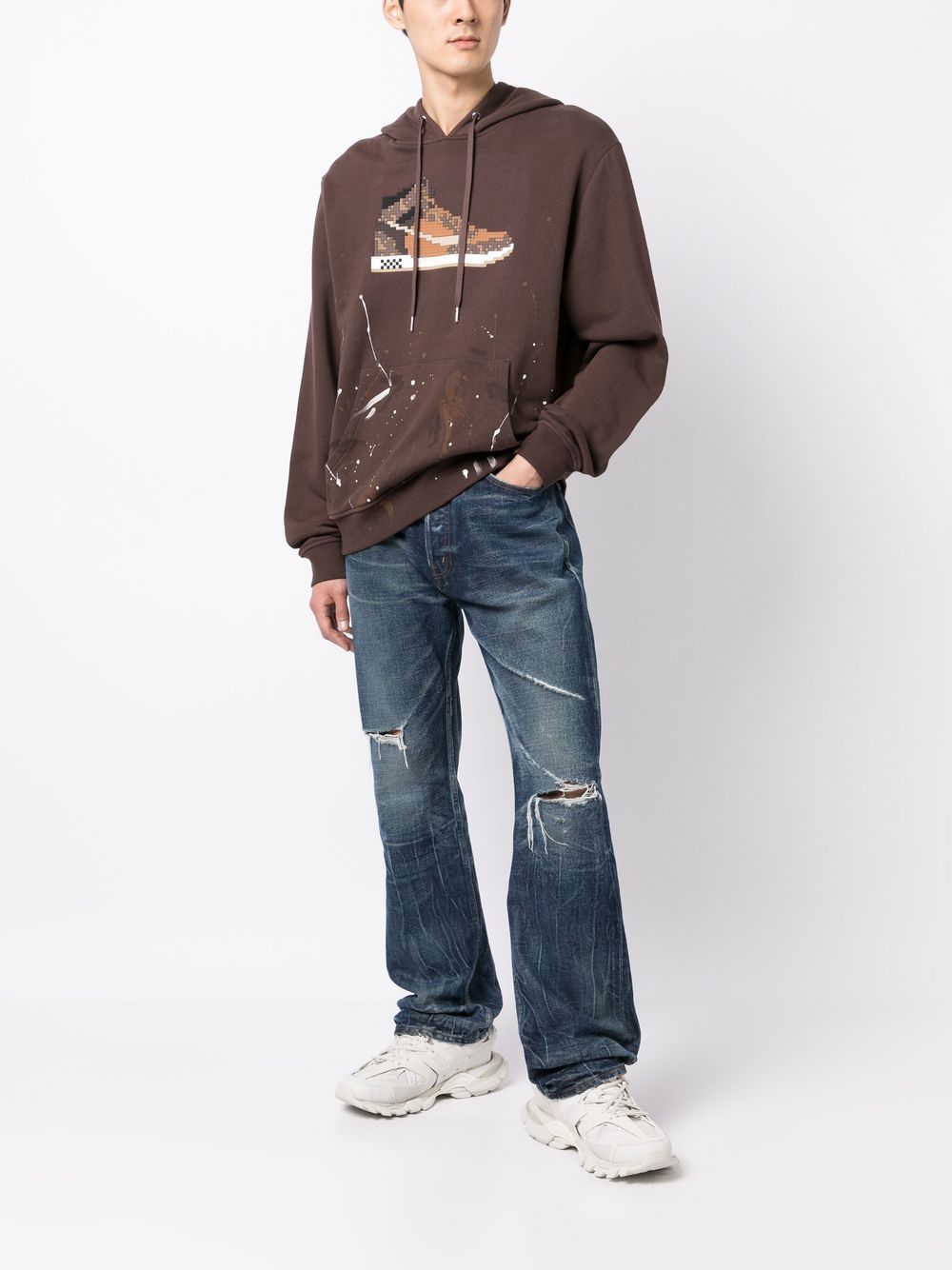 Shop Mostly Heard Rarely Seen 8-bit Sneaker-print Long-sleeve Hoodie In Brown