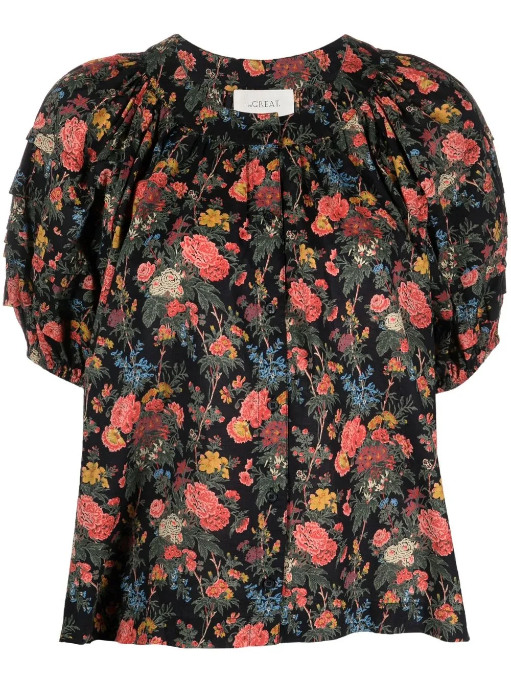 

The Great. blusa con mangas farol y estampado floral - Negro