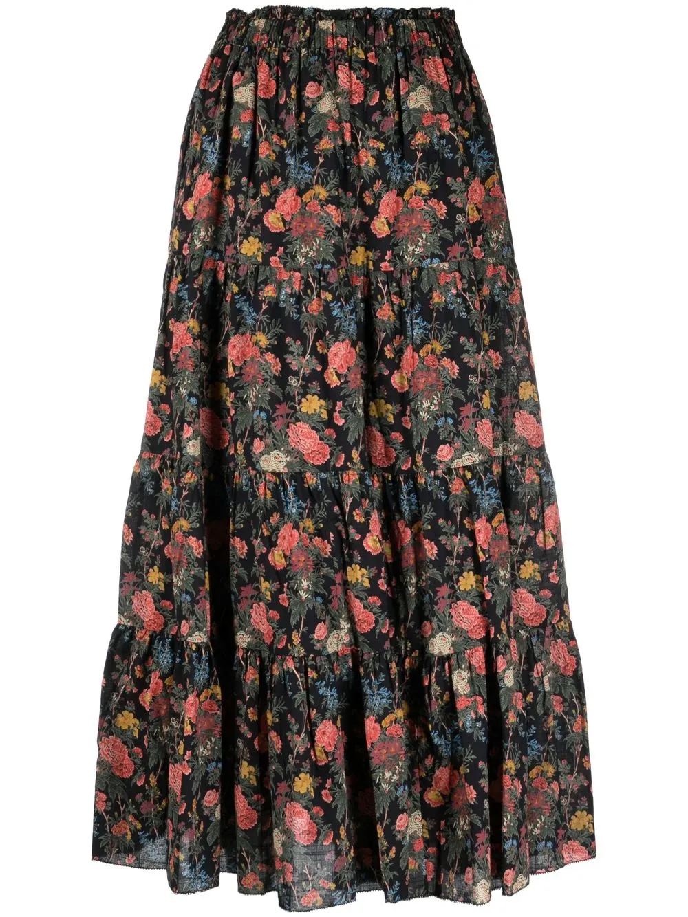 

The Great. floral-print midi skirt - Black